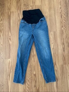 Maternity Blue Denim Jeans with Black Stretch Panel